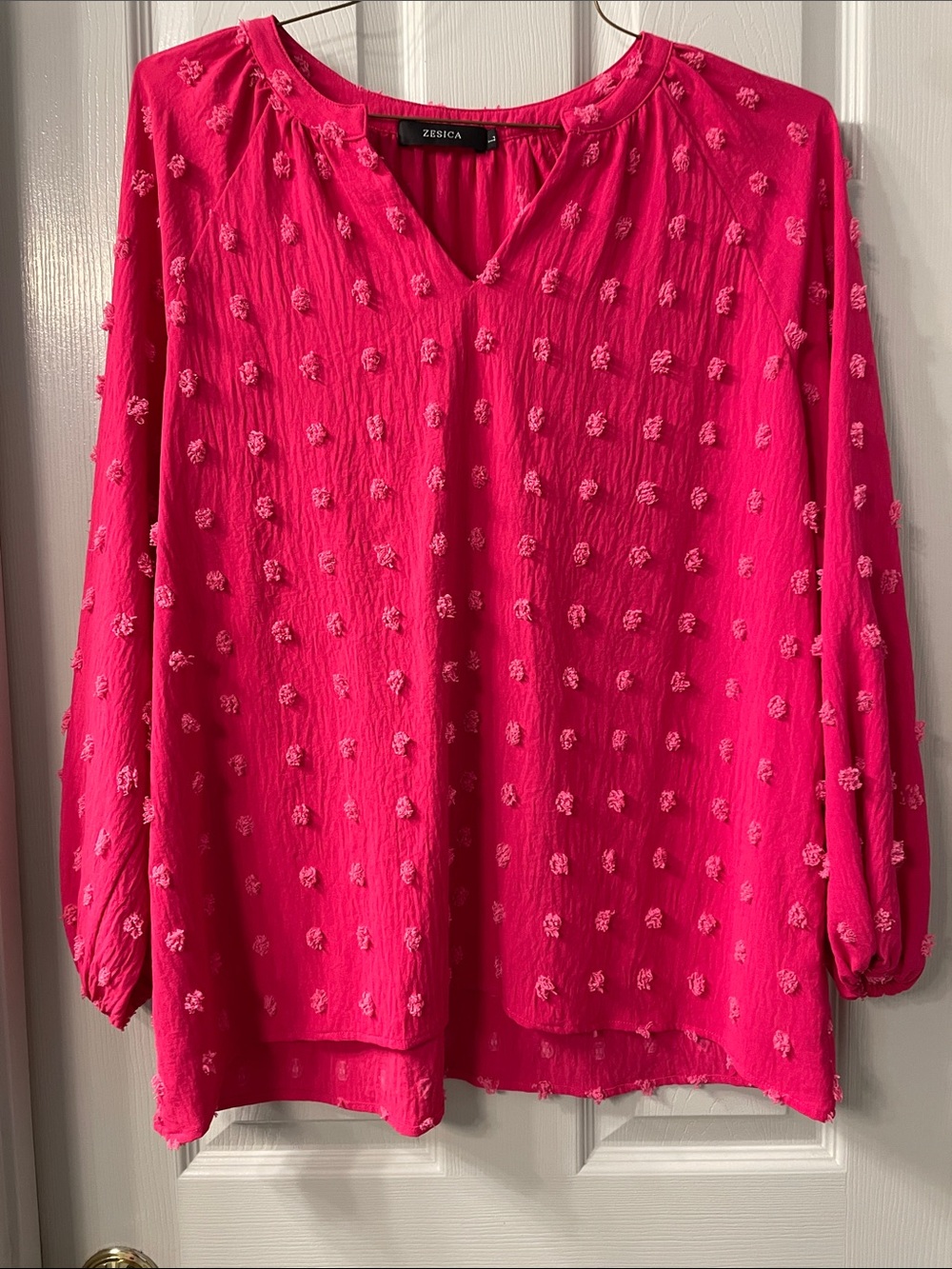 Zesica Hot Pink Textured Long-Sleeve Tunic Top